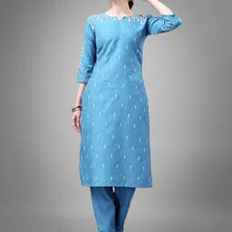 HERE&NOW Ethnic Motifs Embroidered Regular Kurta With Churidar Set-picture-17