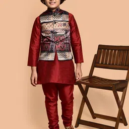 PRINTINDIA Boys Band Collar Straight Kurta with Trouser & Nehru Jacket-image-104