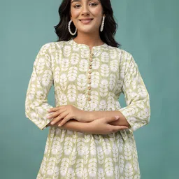 FERANOID Women Printed Mandarin Collar Pure Cotton Tunic-image-66