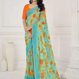 DIVASTRI Floral Poly Chiffon Saree-image-72