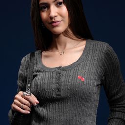 Tokyo Talkies Women Cable Knit Round Neck Pullover Sweater-picture-54