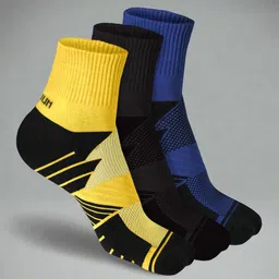 Heelium Unisex Pack Of 3 Striped Above Ankle Length 3X Tougher & Durable Athletic Socks-34