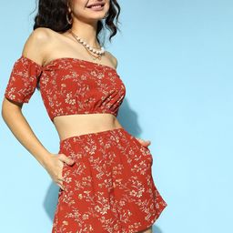 Berrylush Women Floral Print Off Shoulder Crop Top With Shorts Co-ords-image-34