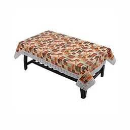 LooMantha Beige Geometric Printed Waterproof Plastic 4-Seater Table Cover image 4