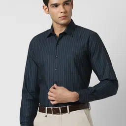 Van Heusen Striped Spread Collar Roll-Up Sleeves Slim Fit Cotton Shirt-image-11