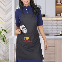 KANUSHI INDUSTRIES Black & Yellow Embroidered Pure Cotton Waterproof Apron-image-85