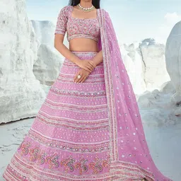 Fusionic Embroidered Sequinned Semi-Stitched Lehenga & Unstitched Blouse With Dupatta-picture-4