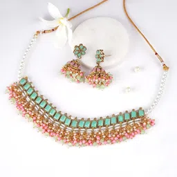 Adwitiya Collection Gold-Plated Pearls Beaded Jewellery Set-14