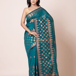 PUKU Geometric Woven Design Zari Saree-image-5
