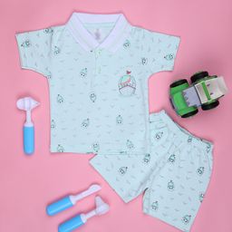 V-Mart Infant Boys Printed Polo Collar T-shirt With Shorts-picture-7