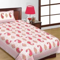 Salgia White & pink Floral Printed Pure Cotton 144 TC Single Bedsheet Set 2.25m x 1.45m-image-77