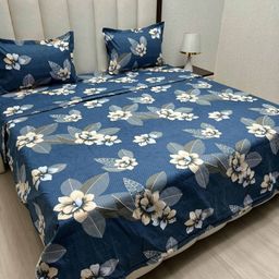 Pure Decor Blue & Beige Floral Polycotton 4 Piece Double King Superfine Bedding Set-image-66