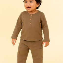 Moms Home Kids Brown T-shirt with Pyjamas Clothing Set-image-86
