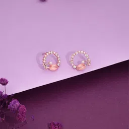 Brado Jewellery Rose Gold Plated Artificial Stones Studded Circular Shaped Korean Studs-2