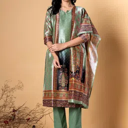 Readiprint Fashions Floral Printed Chanderi Silk Straight Kurta With Trousers & Dupatta-picture-20