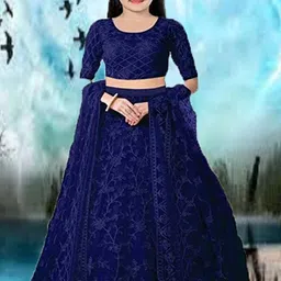 F Plus Fashion Girls Blue Net Semi-Stitched Lehenga Choli-image-33