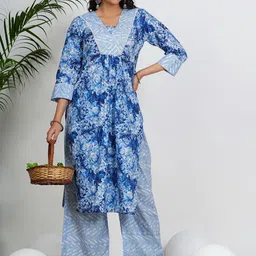 KALINI Women Floral Printed Regular Pure Cotton Kurta with Palazzos-picture-16