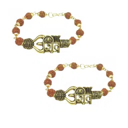Divine souvenirs Unisex Set Of 2 Gold Plated Rudraksha Beaded Bracelets-14