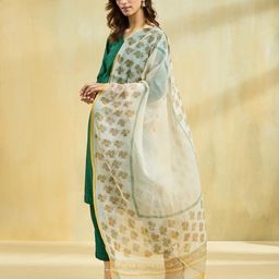 Fabindia Floral Printed Block Print Technique Cotton Silk Dupatta-16