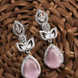StileAdda Sparkling Silver-Plated Teardrop Shaped Cubic Zirconia Studded Drop Earrings-image-39