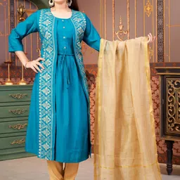 Sangria Girls Ethnic Motifs Printed Silk A Line Kurta-image-75