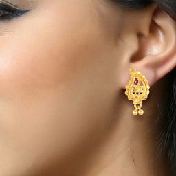 DIVASTRI Gold-Plated Contemporary Artificial Stones Studded Drop Earrings image 3