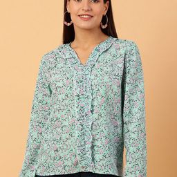 NEESH Women Floral Printed Ruffles V-Neck Top-11