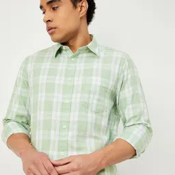 max Men Tartan Checked Spread Collar Pure Cotton Casual Shirt-image-75