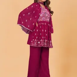 PARROT CREATION Women Embroidered Regular Sequinned Kurti with Palazzos-image-83