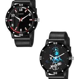 TARIDO Men Printed Dial & Bracelet Style Straps Analogue Watch COMBO OF 2 BLACK+BLACK 232-9