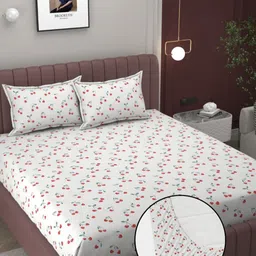 BELVOSTUM Red & White Floral 300 TC King Bedsheet with 2 Pillow Covers-picture-20