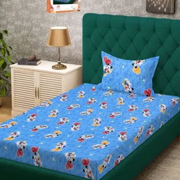 Myntra Elegant Homes Blue & Red Cartoon Characters 400 TC Single Bedsheet with 1 Pillow Covers-image-89