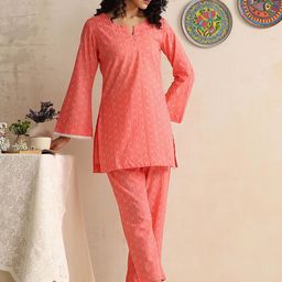 ETC Printed Notch Neck Pure Cotton Tunic With Trouser-image-89