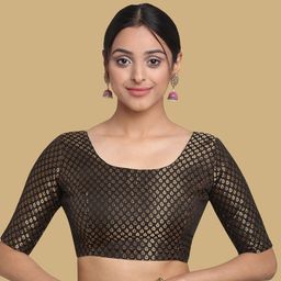 Oomph! Women Woven Design Boat Neck Jacquard Saree Blouse-image-88