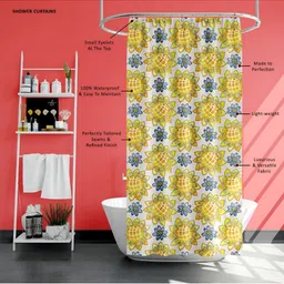 ArtzFolio White & Yellow Printed Waterproof Shower Curtains image 2