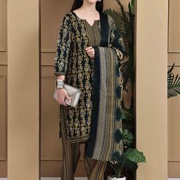 Rajnandini Ethnic Motifs Printed Notch Neck Straight Kurta With Harem Pants & Dupatta-picture-44