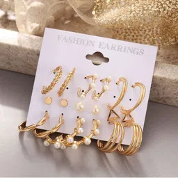 Celestria Set Of 9 Artificial Beaded Geometric Korean Studs-46