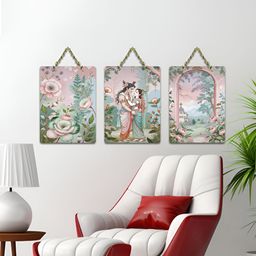 ArtVibes Green & Pink 3 Pieces Eternal Embrace Love in Bloom Printed Wall Hanging Decors-image-25