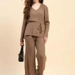 Global Republic Self Design V-Neck Long Sleeves Top With Trouser-image-88