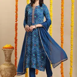 GoSriKi Women Printed Regular Kurta with Trousers & With Dupatta-11