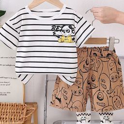StyleCast x Revolte Boys Striped Pure Cotton T-shirt With Shorts-image-12