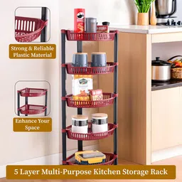 Kuber Industries Brown & Grey 2 Pcs 5 Tier Folding Fruit & Vegetable Basket Stand image 2