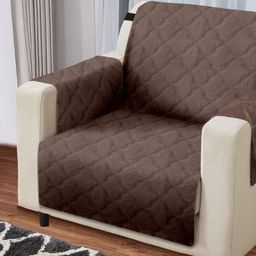 Cortina Brown 4 Pieces Self Design Single Seater Velvet Reversible Sofa Cover With Arms-4