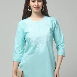 Charitra Floral Embroidered Pure Cotton Kurti-image-81