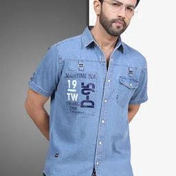 D Finish Spread Collar Smart Denim Casual Shirt-image-23