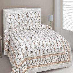 Myntra Elegant Homes Beige Printed Pure Cotton 180TC King Bedsheet Set 2.74 m x 2.54m-image-81