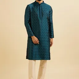 Manyavar Ethnic Motifs Woven Design Thread Work Brocade Weave Straight Kurta & Pyjamas-image-9