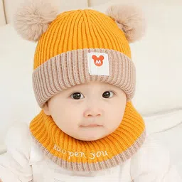 SYGA Unisex Kids Woolen Winter Hat & Scarf  Colourblocked Beanie-81