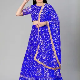 F Plus Fashion Girls Maroon Net Semi-Stitched Lehenga Choli-image-57