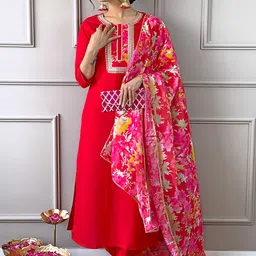 NIZA FASHION Women Embroidered Regular Kurta with Trousers & With Dupatta-picture-16